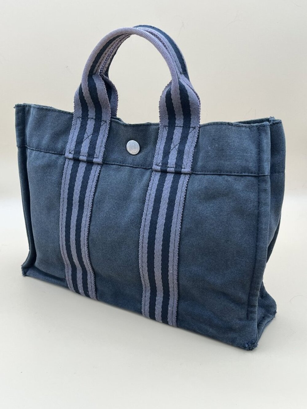Authentic Vintage Hermes Fourre Tout PM Black Canvas Tote Striped Handles 🇫🇷